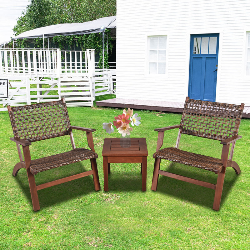 Steelside™ Sadie Outdoor 3 Pieces Patio Rattan Furniture Set & Reviews